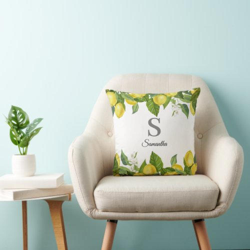 Monogram Lemon Citrus  Throw Pillow