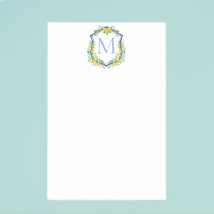 Monogram Lemon Crest, Blue and White Custom  Post-it Notes