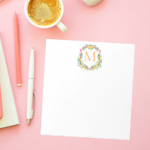 Monogram Lemon Crest, Pink & Orange Custom Notepad
