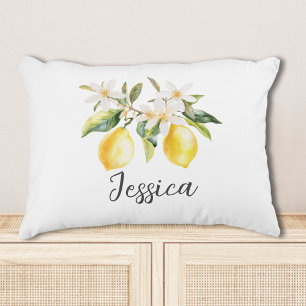 Monogram Lemon Fruits White Flowers Tree Branch Accent Pillow