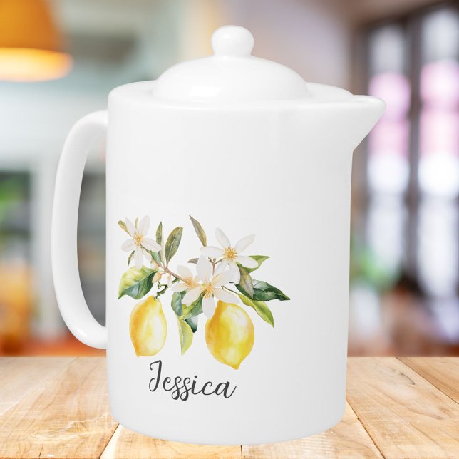 Monogram Lemon Fruits White Flowers Tree Branch Teapot (In situ)