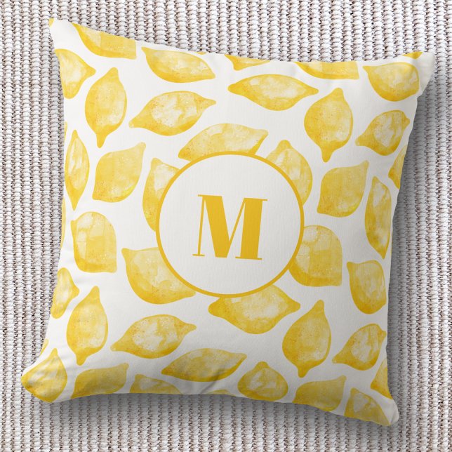 Monogram Lemon Pattern Throw Pillow (Creator Uploaded)