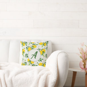 Monogram Lemon White Pillow