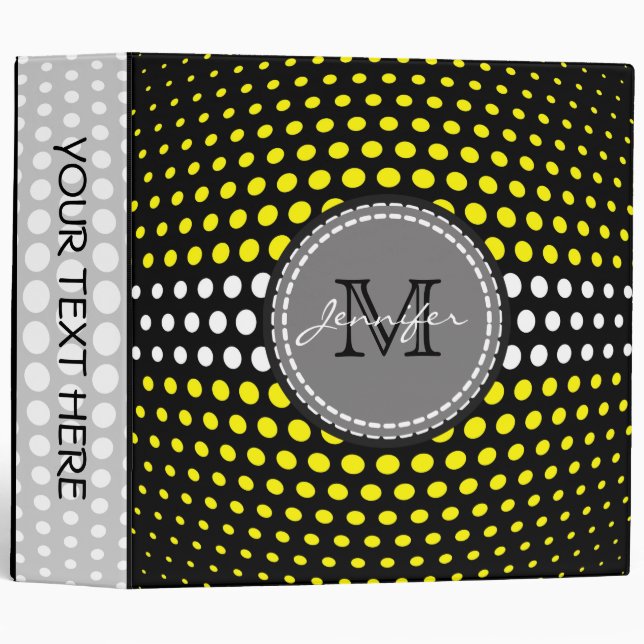 Monogram Lemon & White Polka Dots Pattern Binder (Front/Spine)