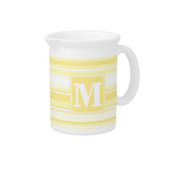 Monogram lemon yellow stripes beverage pitcher (Right)
