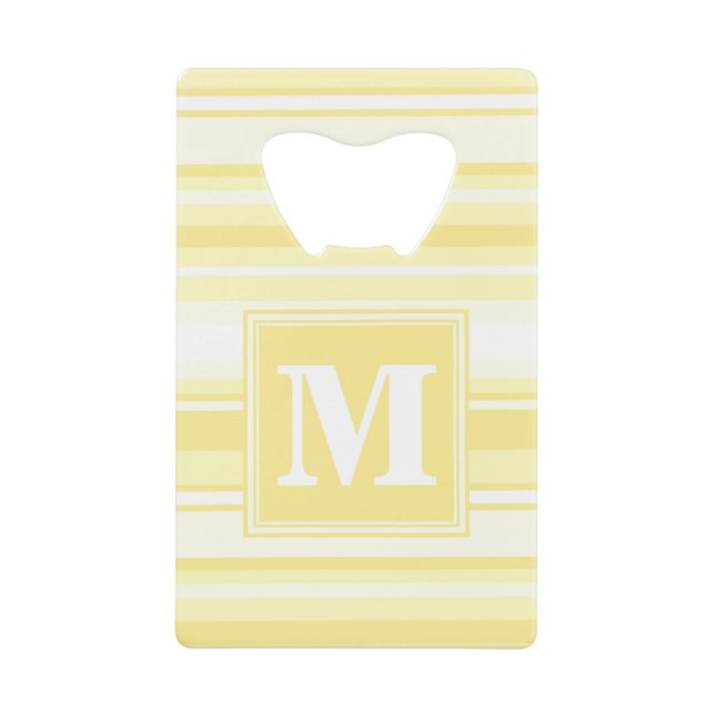 Monogram lemon yellow stripes credit card bottle opener (Front)