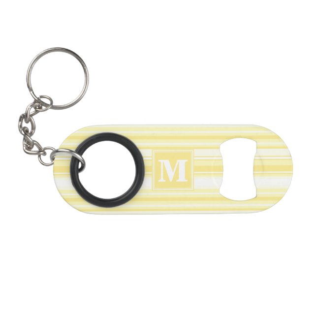 Monogram lemon yellow stripes keychain bottle opener (Front (Horizontal))