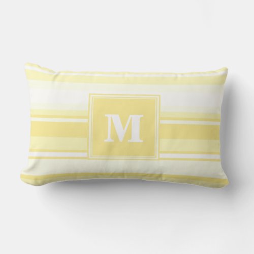 Monogram lemon yellow stripes lumbar pillow