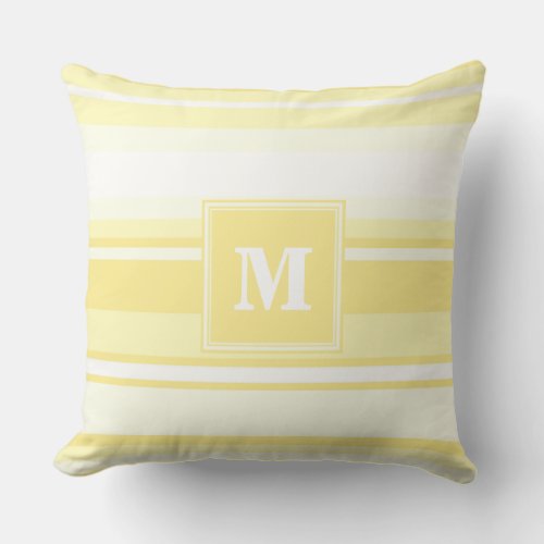 Monogram lemon yellow stripes throw pillow