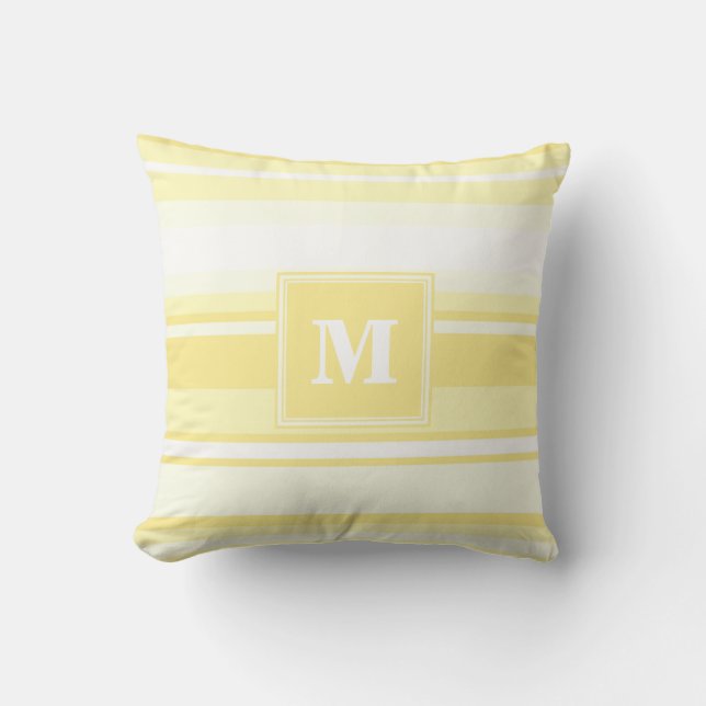 Monogram lemon yellow stripes throw pillow (Front)