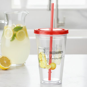 Monogram Lemonade Drink Watercolor Lemons Acrylic Tumbler