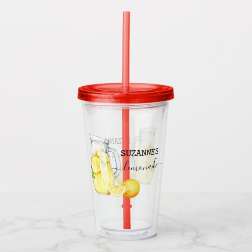 Monogram Lemonade Drink Watercolor Lemons    Acrylic Tumbler