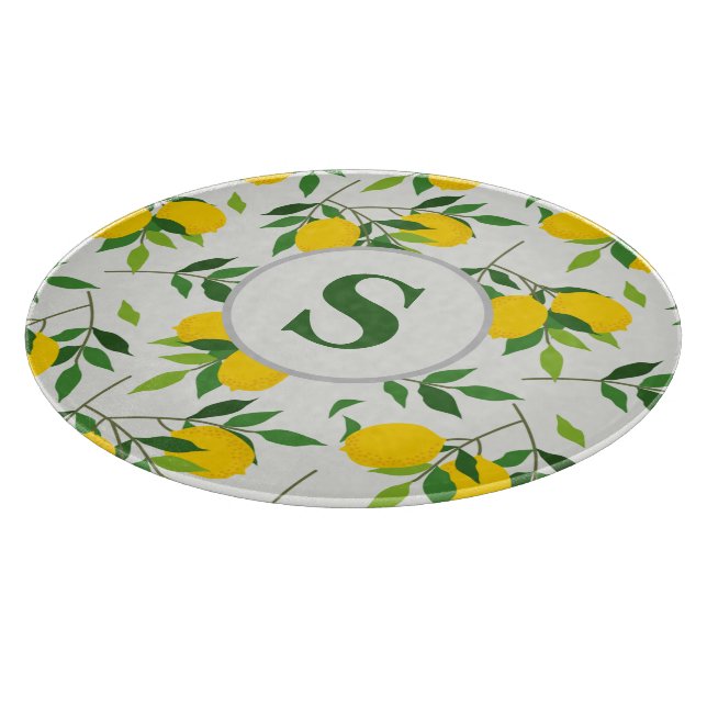 Discover Monogram Lemons and Leaves Pattern  Cutting Board
