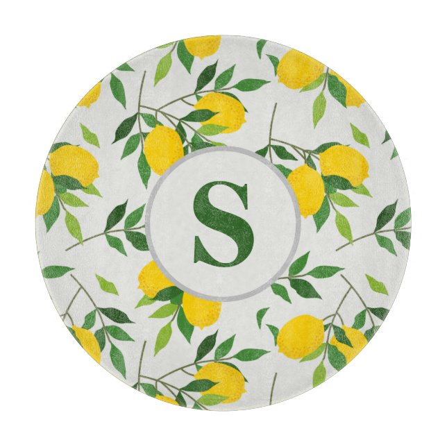 Discover Monogram Lemons and Leaves Pattern  Cutting Board