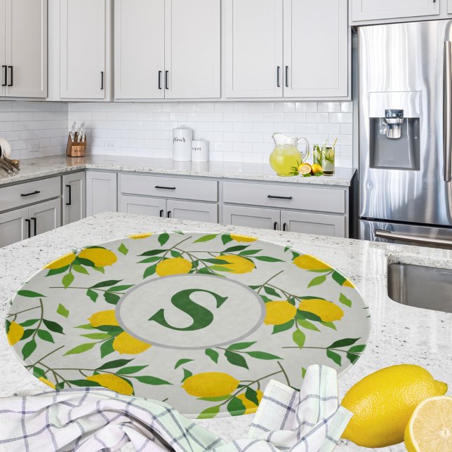 Discover Monogram Lemons and Leaves Pattern  Cutting Board