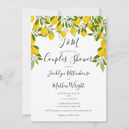 Monogram Lemons Blossom Wedding Couples Shower Invitation