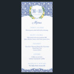 Monogram Lemons Blue Tiles Wedding Shower Party Menu<br><div class="desc">Mediterranean-inspired menu card to match my invitations and stationery in the same range.</div>