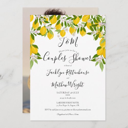 Monogram Lemons Wedding Couples Shower Photo Invitation