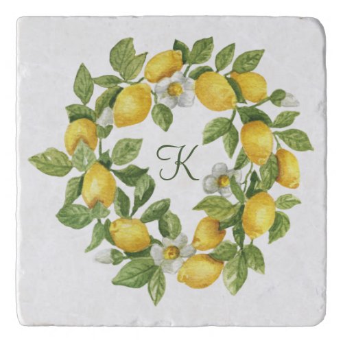 Monogram Lemons Wreath Green Yellow  Trivet