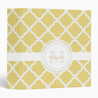 Monogram Lemony Yellow and White Quatrefoil Binder