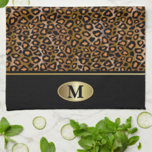 Monogram Leopard Animal Pattern Kitchen Towel