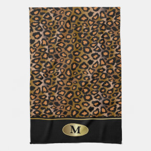 Monogram Leopard Animal Print Kitchen Towel