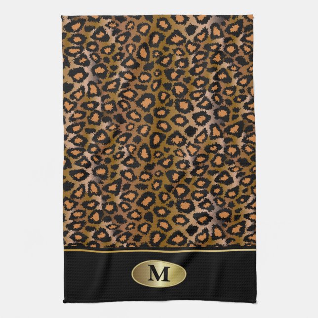 Monogram Leopard Animal Print Kitchen Towel (Vertical)