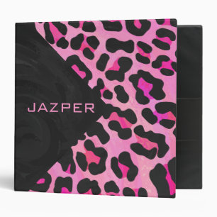 Monogram Leopard Black and Hot Pink Print 3 Ring Binder