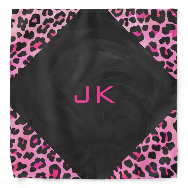 Monogram Leopard Black and Hot Pink Print Bandana (Front)