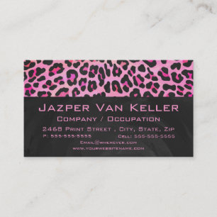 Monogram Leopard Black and Hot Pink Print Business Card