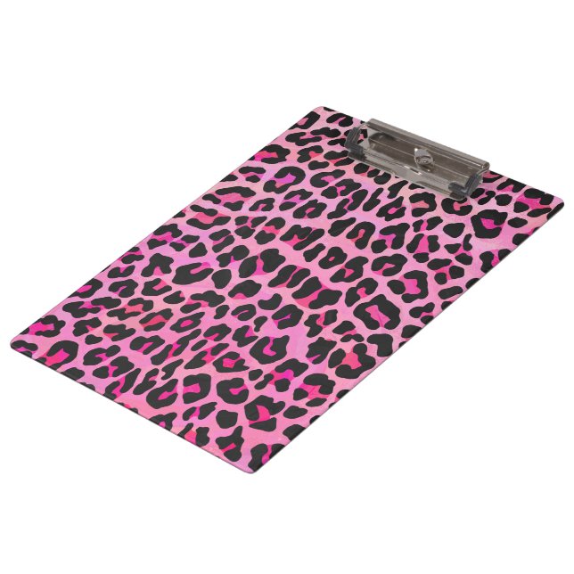 Monogram Leopard Black and Hot Pink Print Clipboard (Angled)