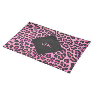 Monogram Leopard Black and Hot Pink Print Cloth Placemat
