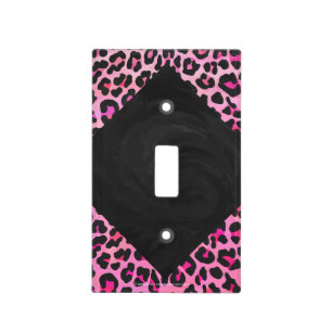 Monogram Leopard Black and Hot Pink Print Light Switch Cover