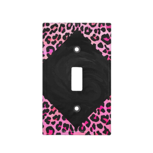 Monogram Leopard Black and Hot Pink Print Light Switch Cover (Front)