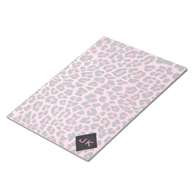 Monogram Leopard Black and Hot Pink Print Notepad (Angled)