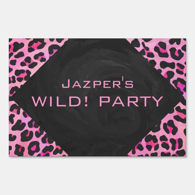 Monogram Leopard Black and Hot Pink Print Sign (Front)
