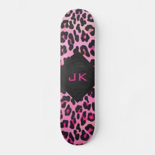 Monogram Leopard Black and Hot Pink Print Skateboard Deck