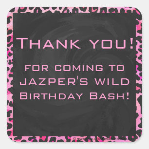 Monogram Leopard Black and Hot Pink Print Square Sticker