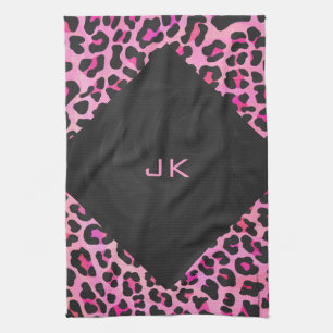 Monogram Leopard Black and Hot Pink Print Towel
