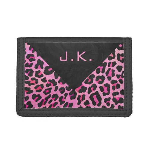 Monogram Leopard Black and Hot Pink Print Trifold Wallet
