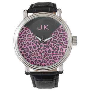 Monogram Leopard Black and Hot Pink Print Watch