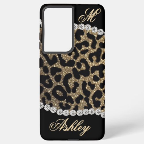 Monogram Leopard Diamon Glitter  Samsung Galaxy Ca Samsung Galaxy S21 Ultra Case