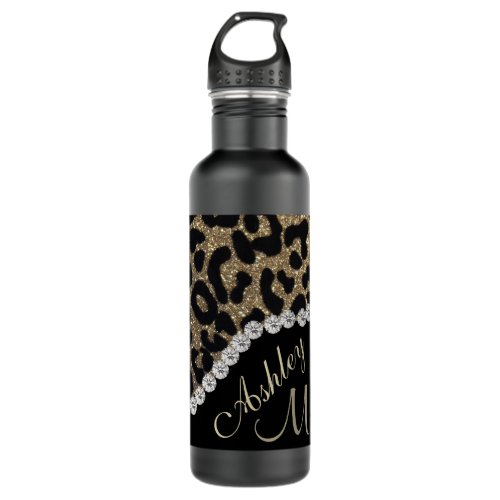 Monogram Leopard Diamon Glitter Stainless Steel Wa Stainless Steel Water Bottle