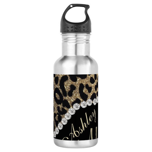 Monogram Leopard Diamon Glitter Stainless Steel Wa Water Bottle (Front)