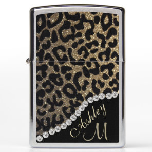 Monogram Leopard Glitter and Diamonds Zippo Lighter