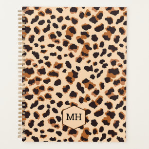 Monogram Leopard Print Brown Black Animal Weekly Planner
