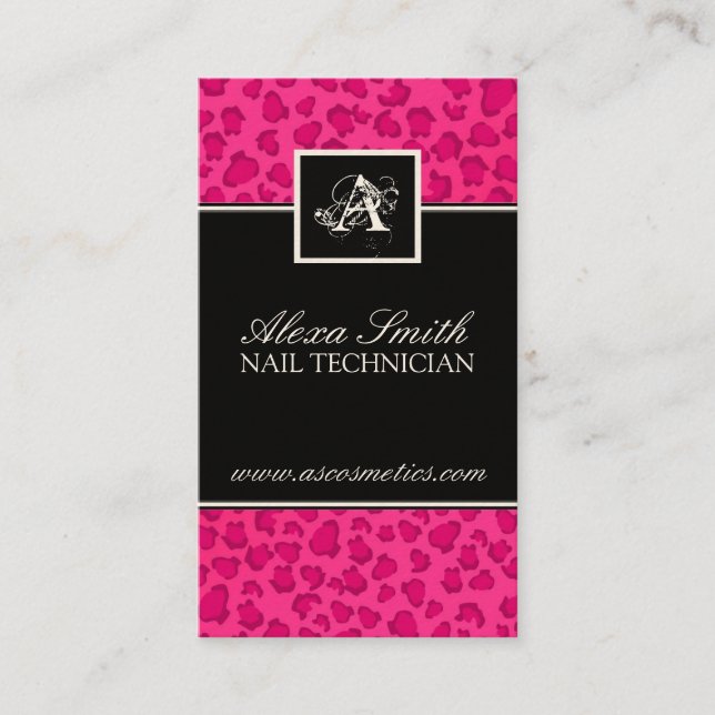 Monogram Leopard Print  Business Card (Front)