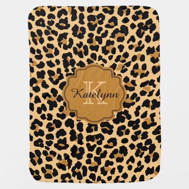 Monogram Leopard Print Custom Baby Blanket (Front)