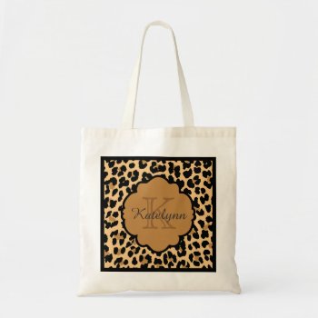 Monogram Leopard Print Custom Tote Bag by theburlapfrog at Zazzle