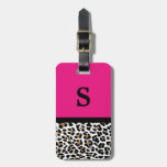 Monogram Leopard Print Hot Pink Accent Luggage Tag at Zazzle